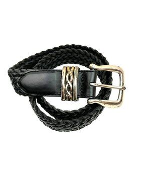 Brighton Braided Woven Leather Belt Silver Buckle Triple Keepers Womens Small Bl